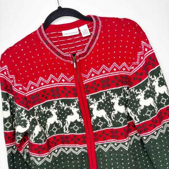 Vintage 90s Wool Fair Isle Cardigan Size S Sweater Holiday Reindeer Zip Up - Picture 3 of 8
